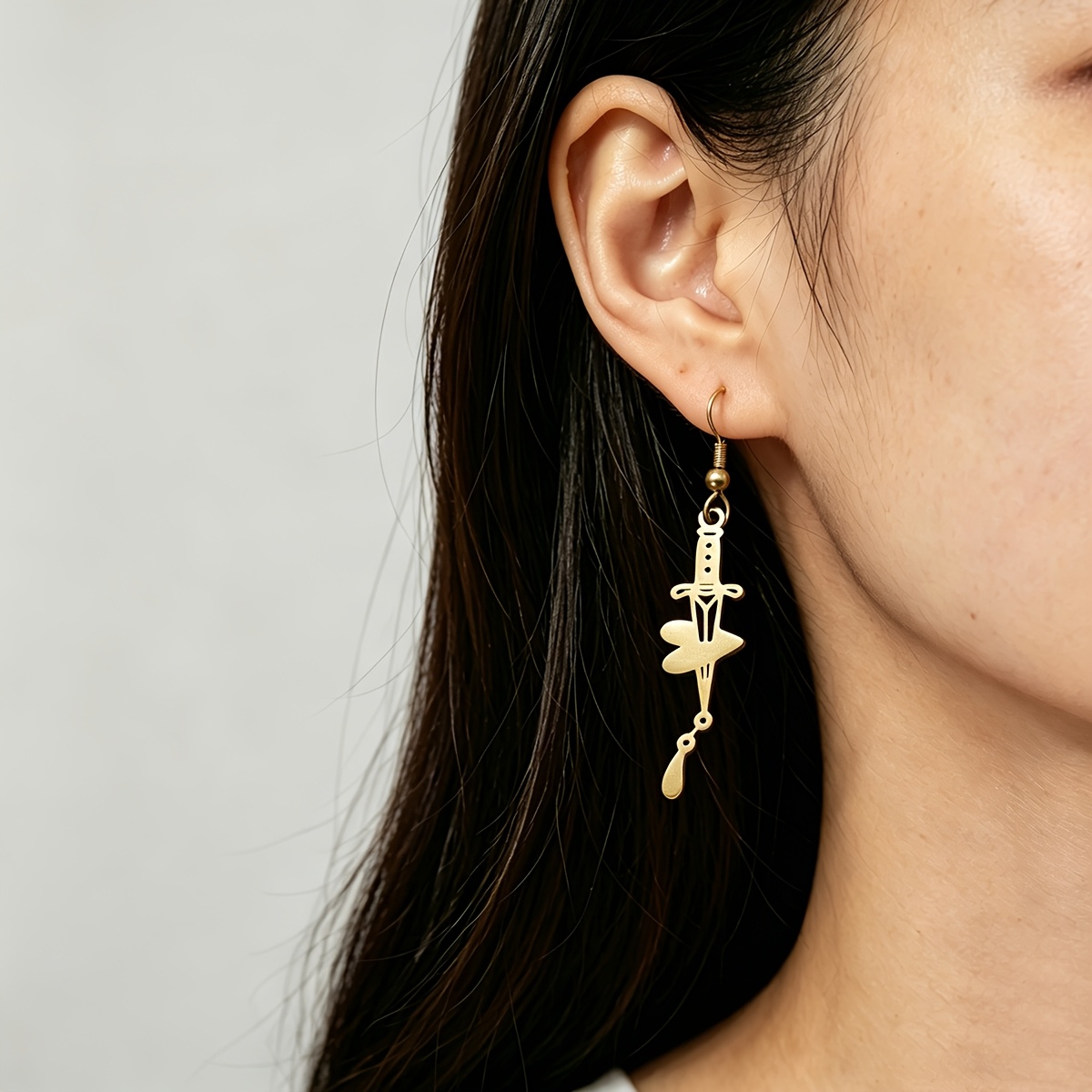 Women's Floral Dagger Teardrop Drop Earrings, Vintage Gothic Style
